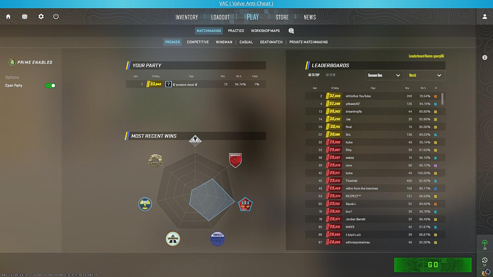 Топ 1 по лестнице в CS 2 заблокирован за использование читов — Новая система предотвращения подозрительных попаданий — изображение 2