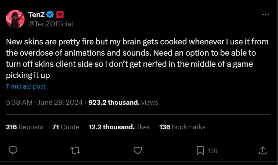 TenZ из команды Sentinels делится своим мнением о новом скине для Valorant — изображение 2