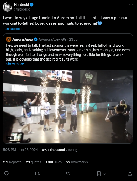 Hardecki покидает состав Aurora Apex в неожиданном ходе — изображение 4