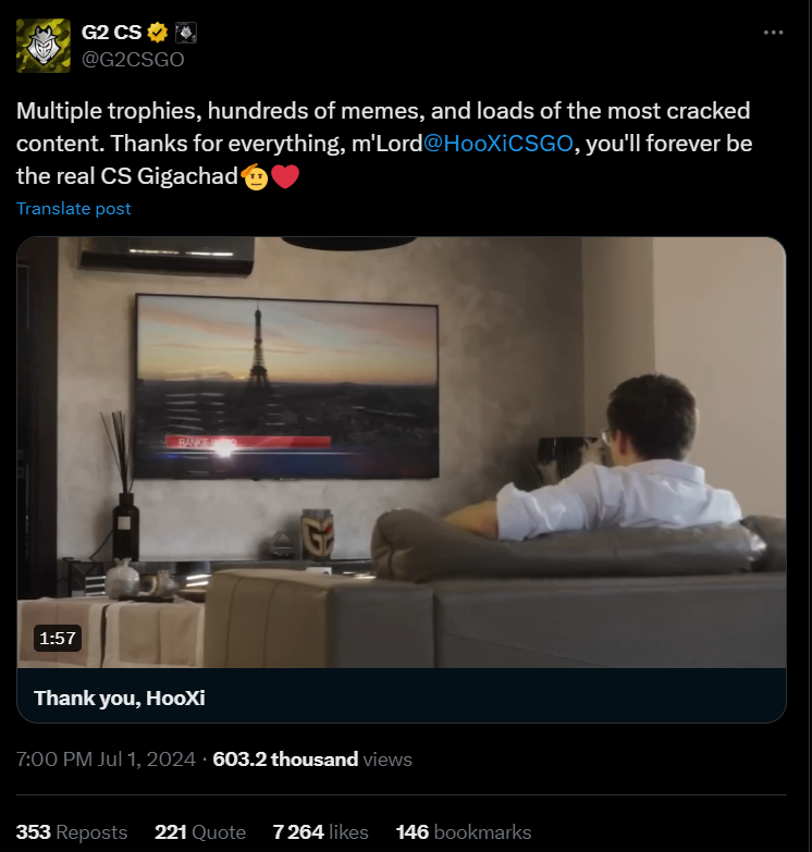 G2 Esports заменяет HooXi на скамейкеn — изображение 2