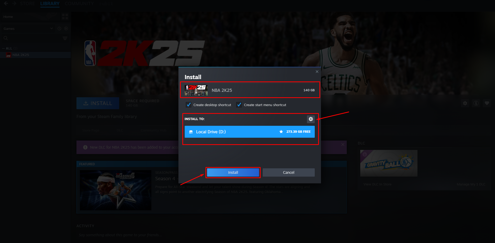 Выберите диск для установки