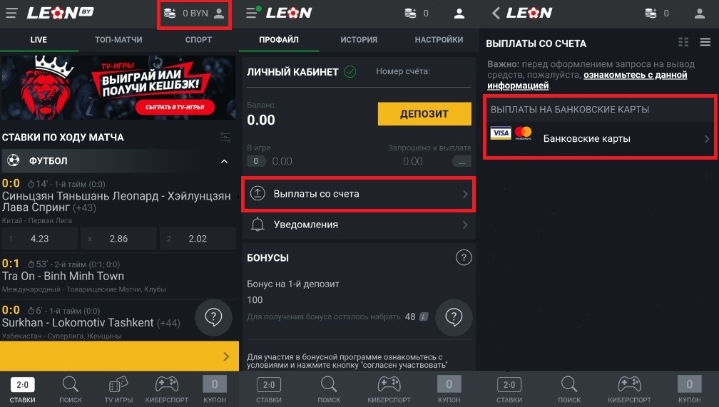 вывод средств в Leon casino